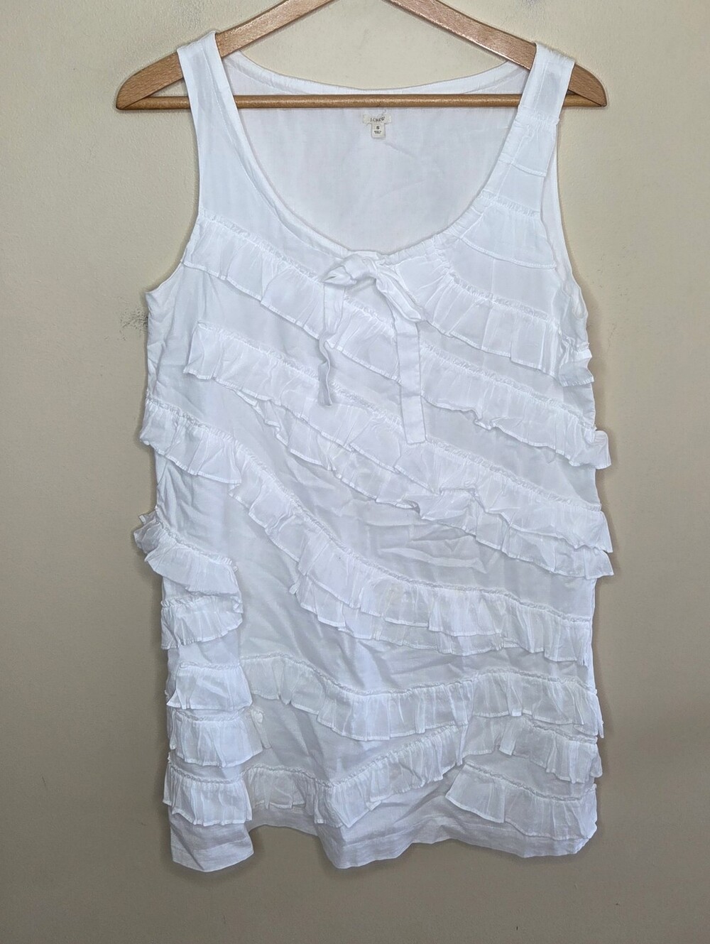 J. Crew White Tiered Ruffled Scoop Neck Tank Dress Size Small Boho Beachy Girly - Picture 6 of 6
